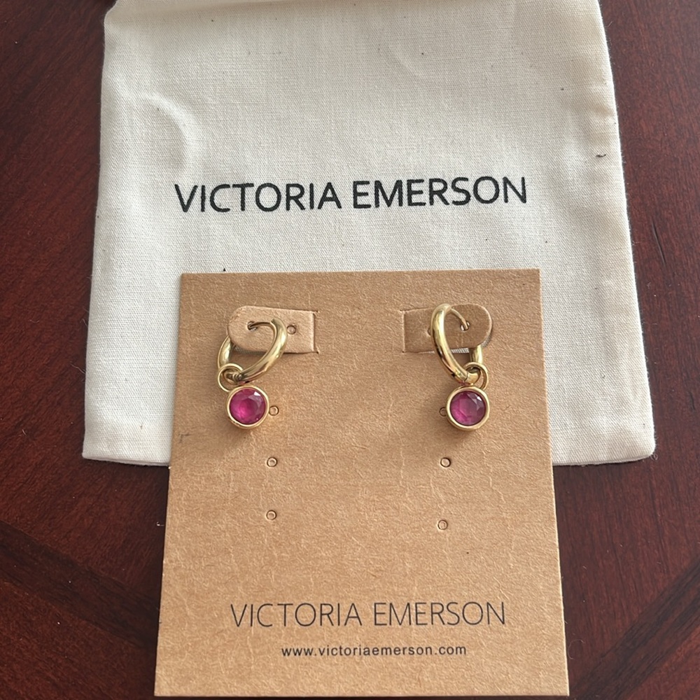 Victoria Emerson 14k Gold Plated Dangle Stainless Steele Charm Earrings- New